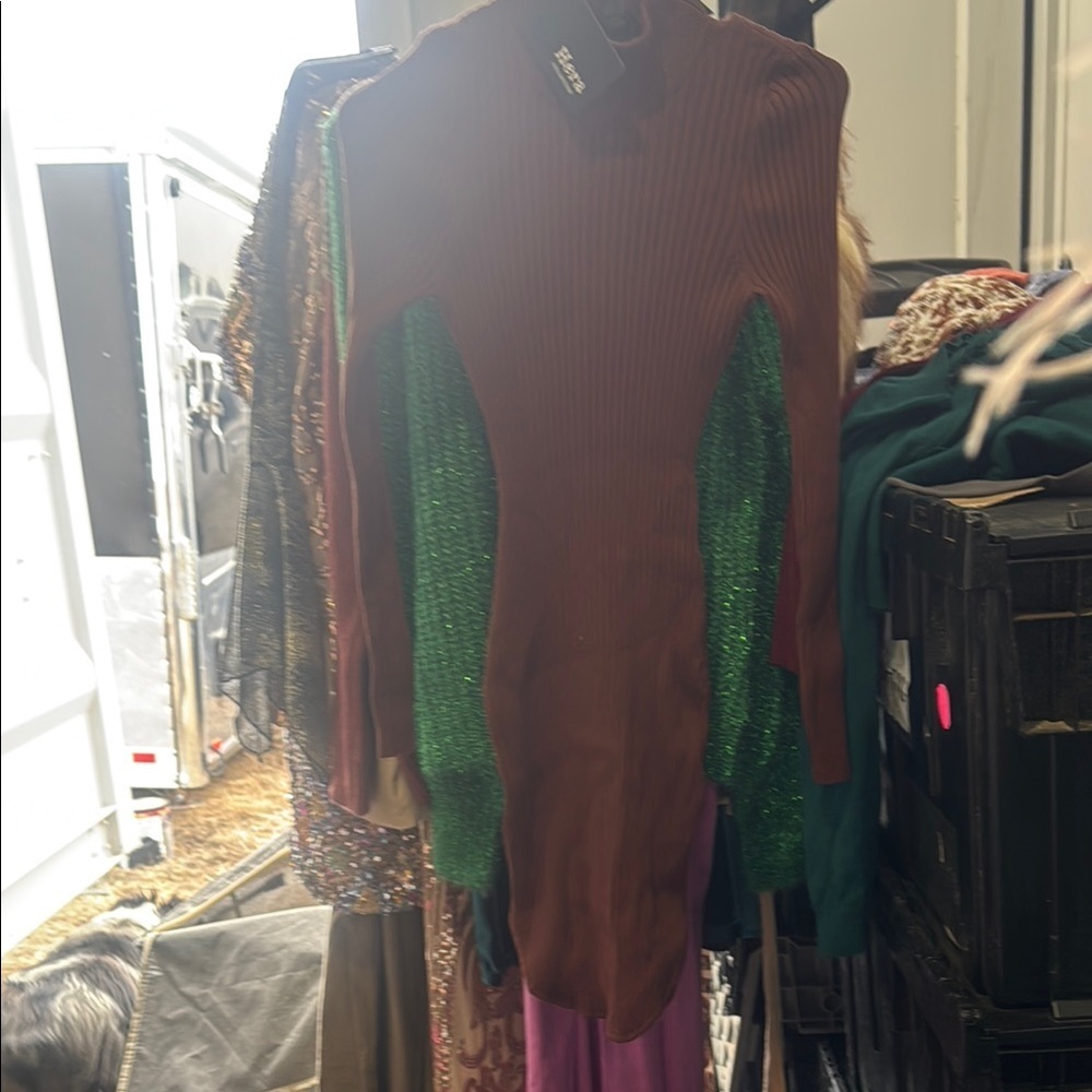 Brown and Green Ribbed Dress